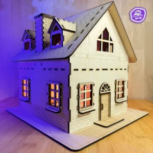 ALT: Drewniany domek DIY Domek ze sklejki do samodzielnego złożenia – 2 piętra, kominek i balkon